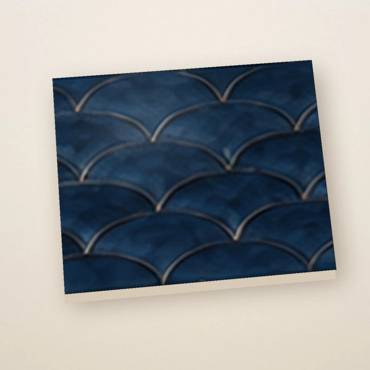 Onda Azul hand-painted tile, angled view